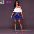 Mariam White Navy-Blue off-The-Shoulder Crochet Romper L55324-1